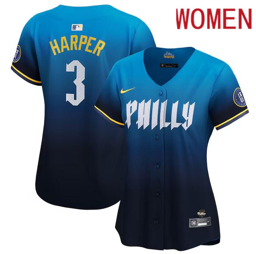 Women Philadelphia Phillies #3 Bryce Harper Nike Blue 2024 City Connect Limited Player Jersey->customized mlb jersey->Custom Jersey